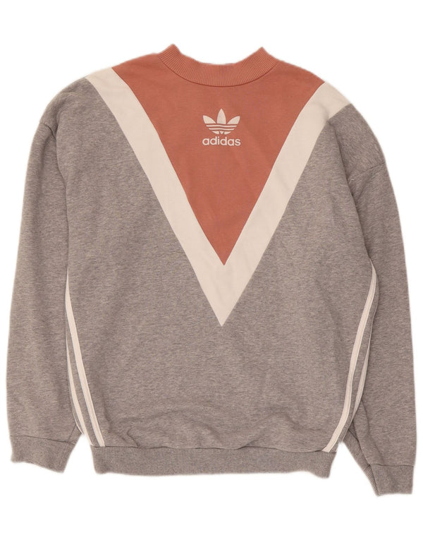 Adidas Womens Oversized Sweatshirt Jumper UK 6 XS Grey Colourblock Cotton