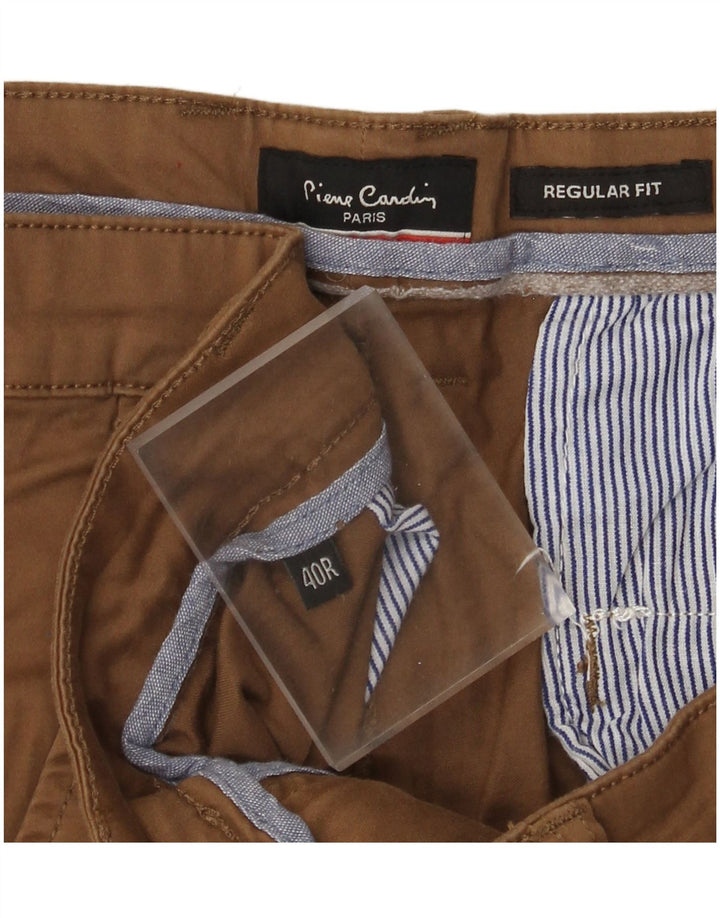 Pierre Cardin Mens Regular Fit Slim Chino Trousers W40 L31 Brown Polyester