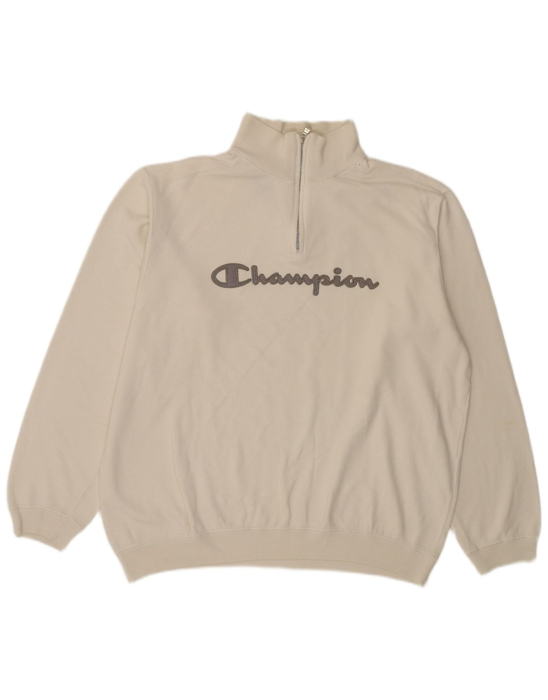 Champion Mens Graphic Zip Neck Sweatshirt Jumper Large White Cotton