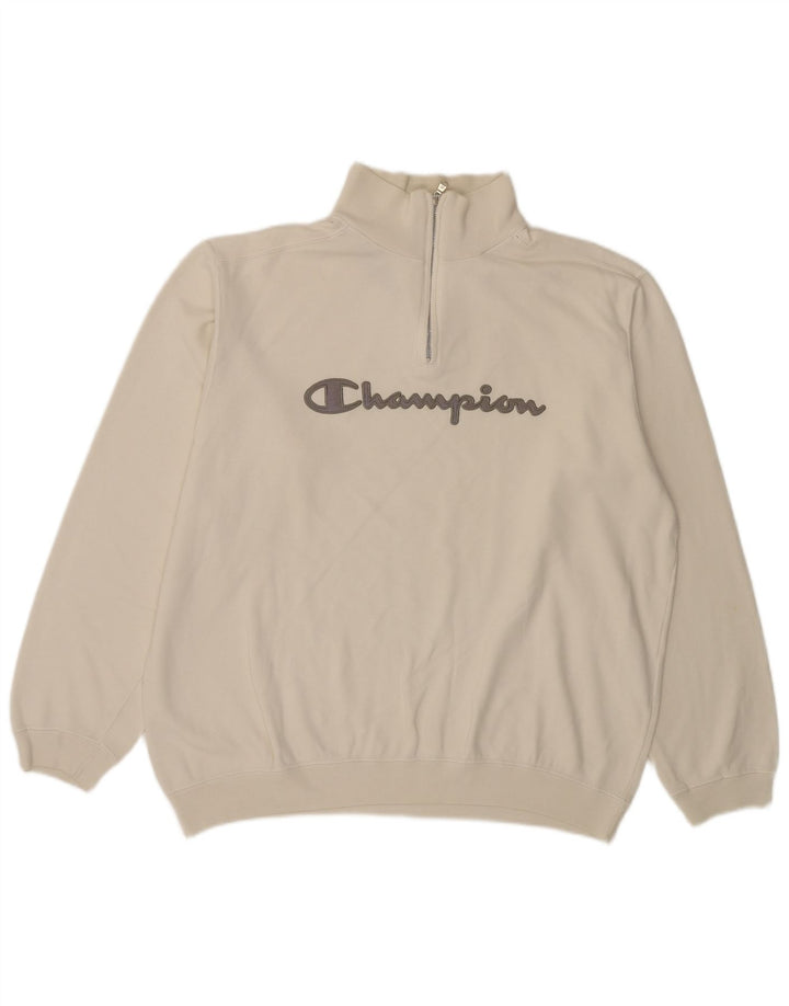 Champion Mens Graphic Zip Neck Sweatshirt Jumper Large White Cotton