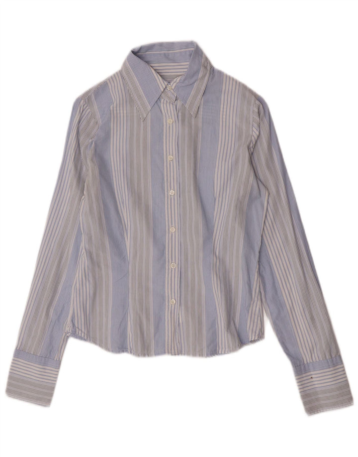 Sisley Womens Shirt UK 10 Small Blue Striped Cotton