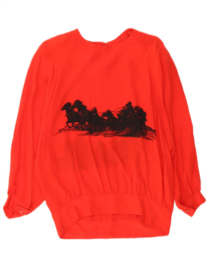 Vintage Womens Graphic Long Sleeve Blouse Top UK 14 Large Red