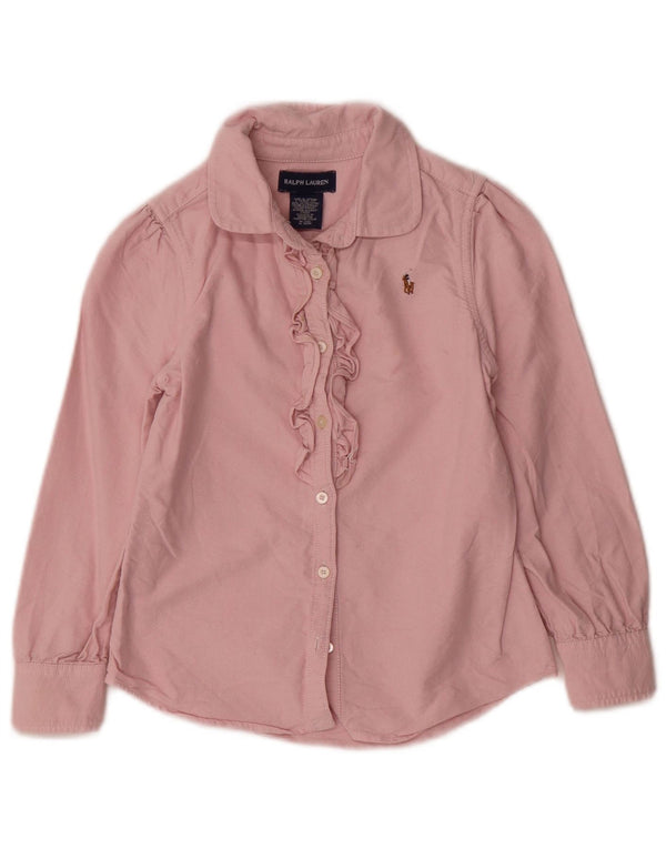 Ralph Lauren Girls Ruffle Front Shirt 5-6 Years Pink Cotton