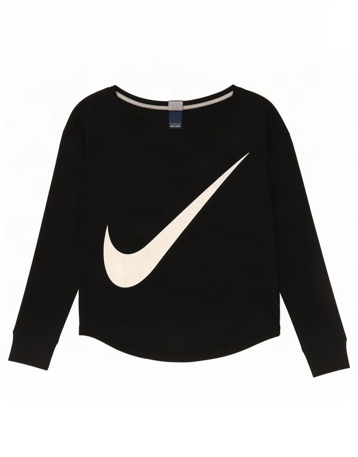 Nike Womens Graphic Top Long Sleeve UK 16 Large Black Polyester