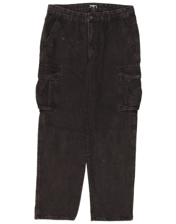 Kiabi Mens Cargo Straight Jeans IT 50 Large W34 L31 Black