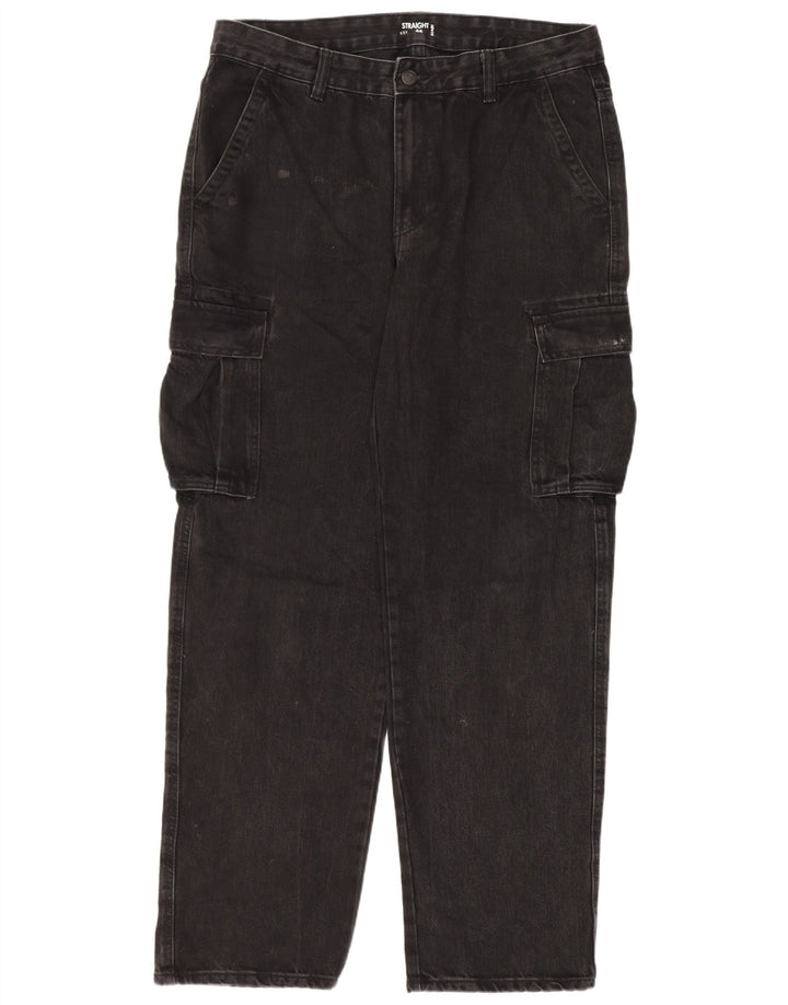 Kiabi Mens Cargo Straight Jeans IT 50 Large W34 L31 Black