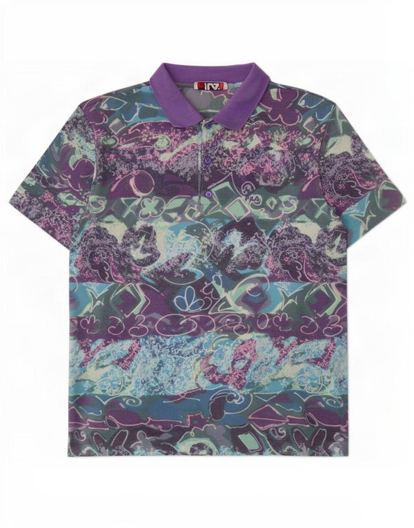 Fila Mens Polo Shirt IT 52 Large Multicoloured Geometric