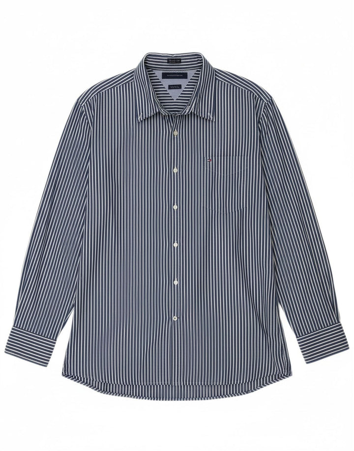 TOMMY HILFIGER Mens Coupe Ajustee Shirt Large Blue Pinstripe 80s