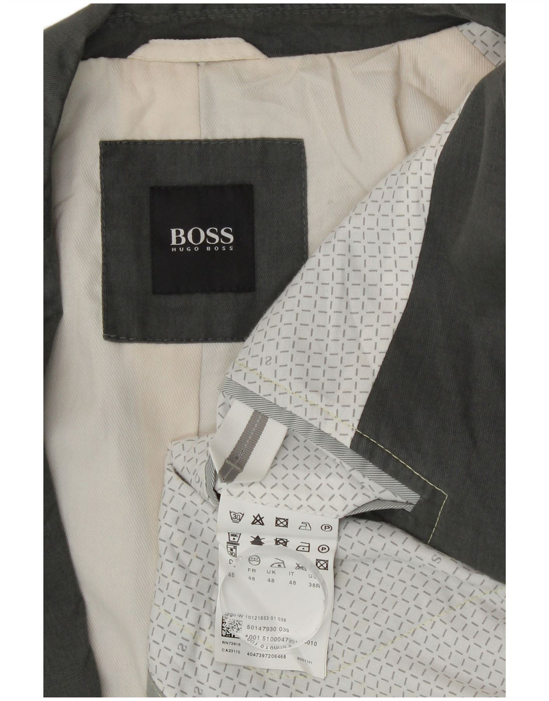 Hugo Boss Mens 2 Button Blazer Jacket EU 48 Medium Grey Cotton