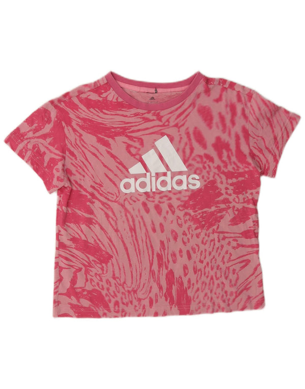 Adidas Girls Crop Graphic T-Shirt Top 13-14 Years Pink Animal Print Cotton