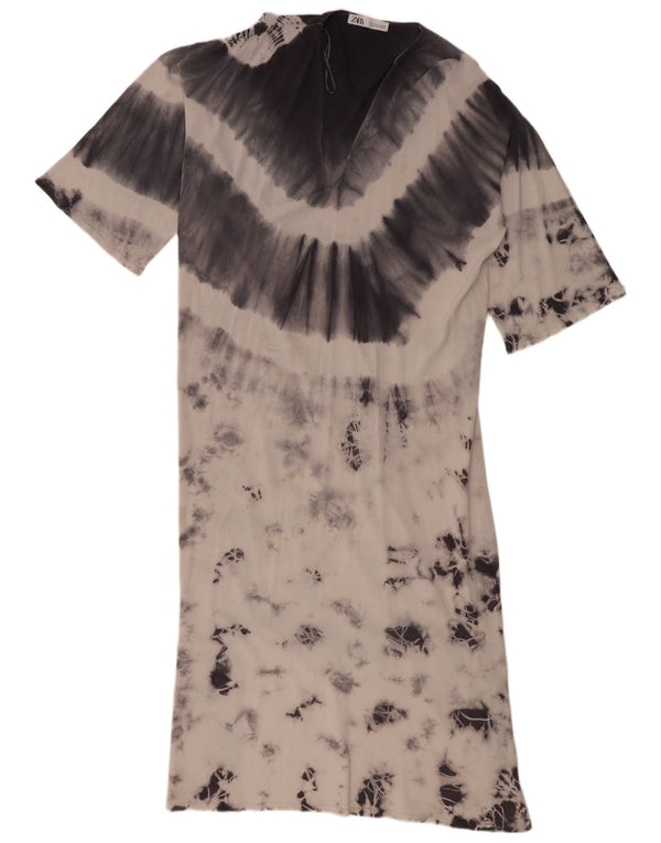 Zara Womens Oversized Maxi Dress UK 10 Small Grey Tie Dye Viscose
