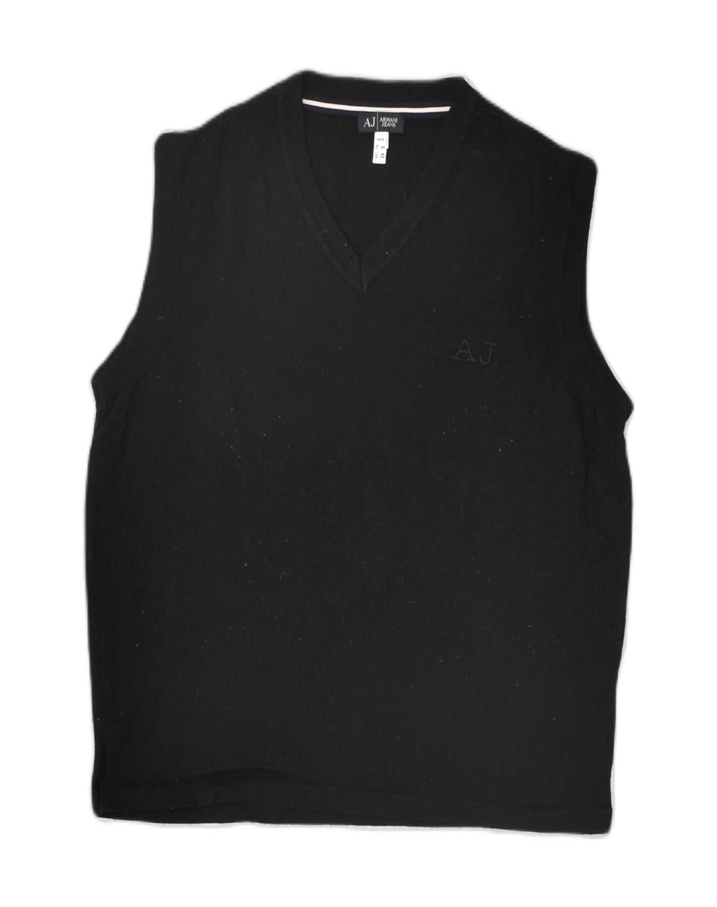 ARMANI Mens Vest Tank Top Small Black Wool Vintage Second Hand