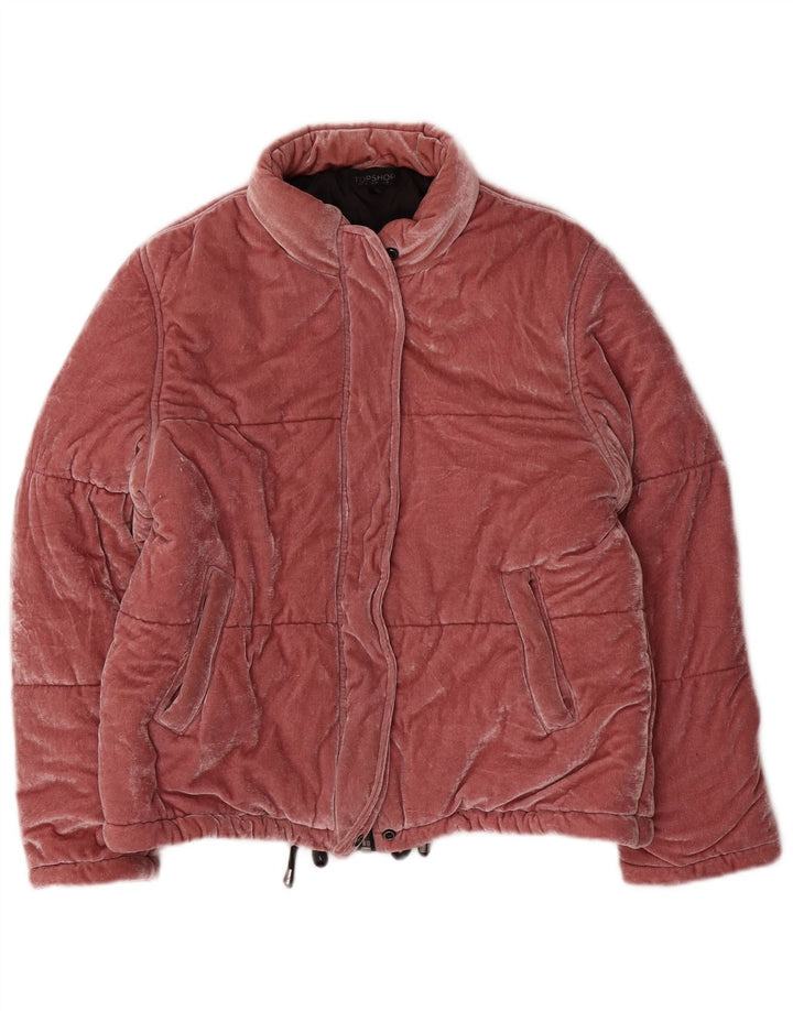Topshop Womens Velour Padded Jacket UK 12 Medium Pink Polyester