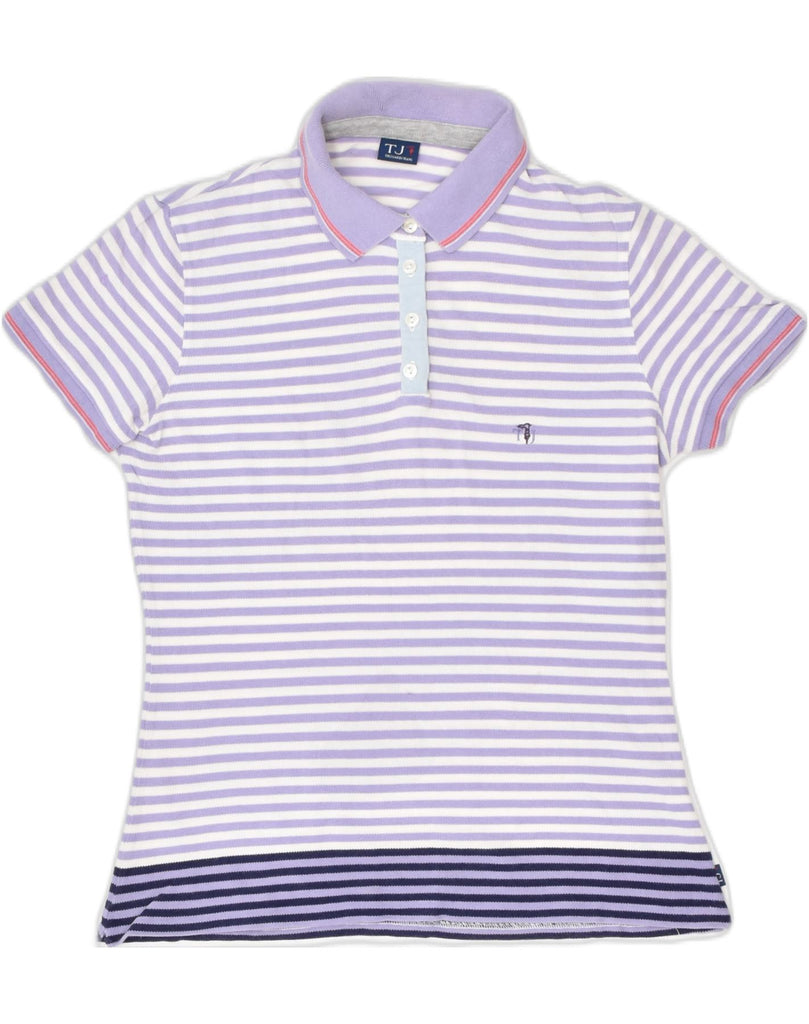 TRUSSARDI JEANS Womens Polo Shirt UK 6 XS Purple Striped Cotton | Vintage | Thrift | Second-Hand | Used Clothing | Messina Hembry 