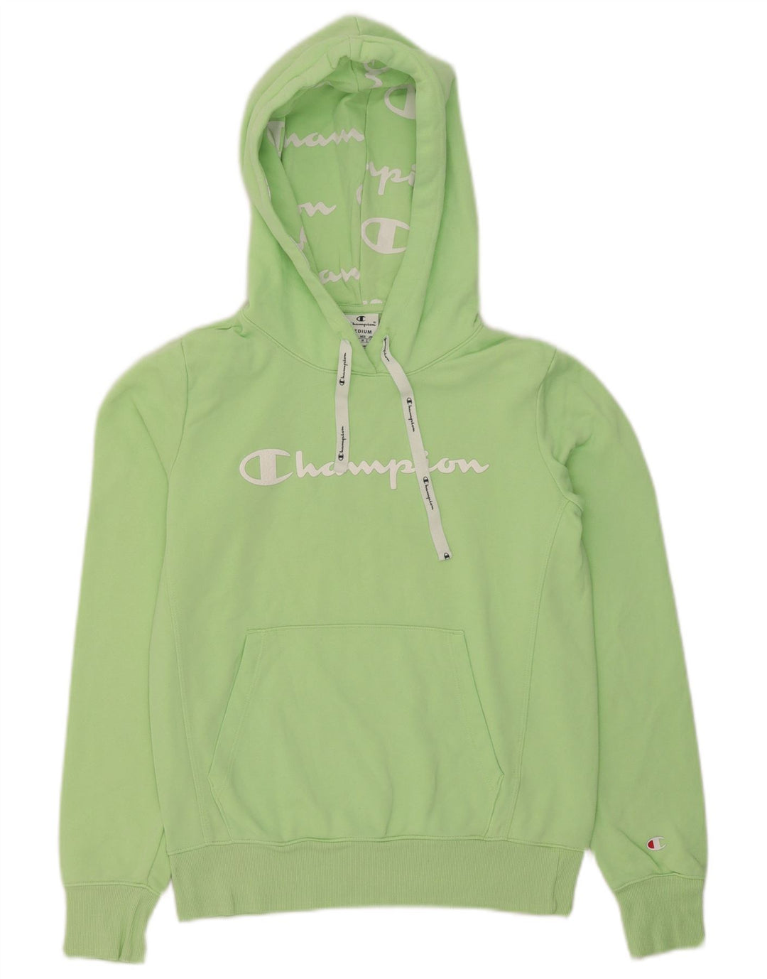 Champion Womens Graphic Hoodie Jumper UK 12 Medium Green
