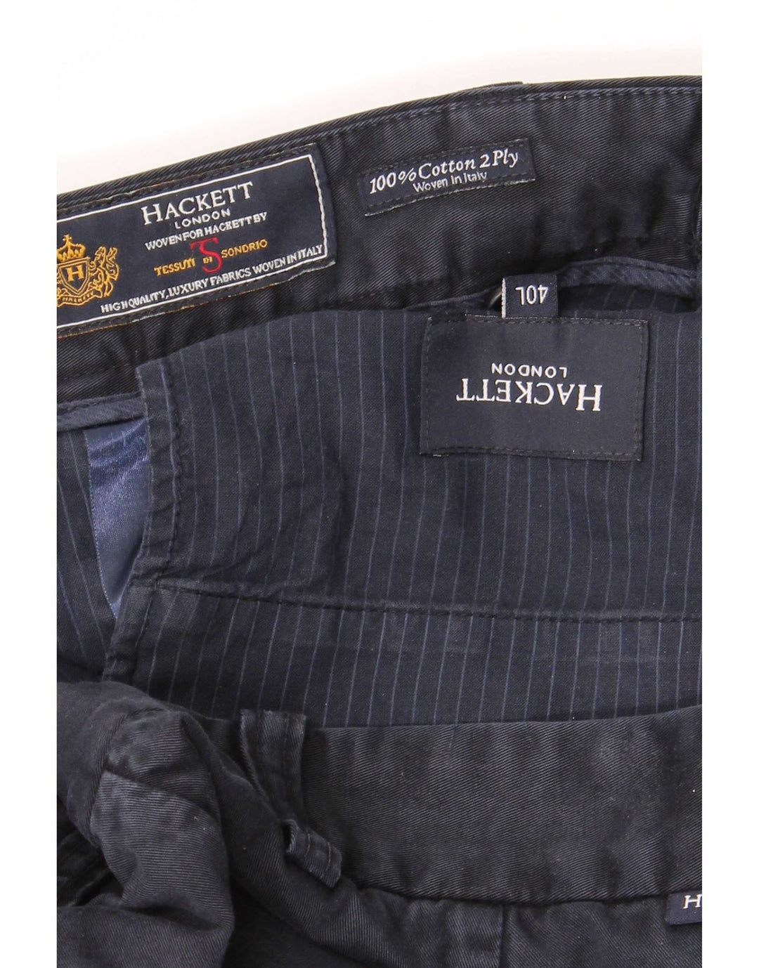 Hackett Mens Straight Chino Trousers W40 L34 Navy Blue Cotton