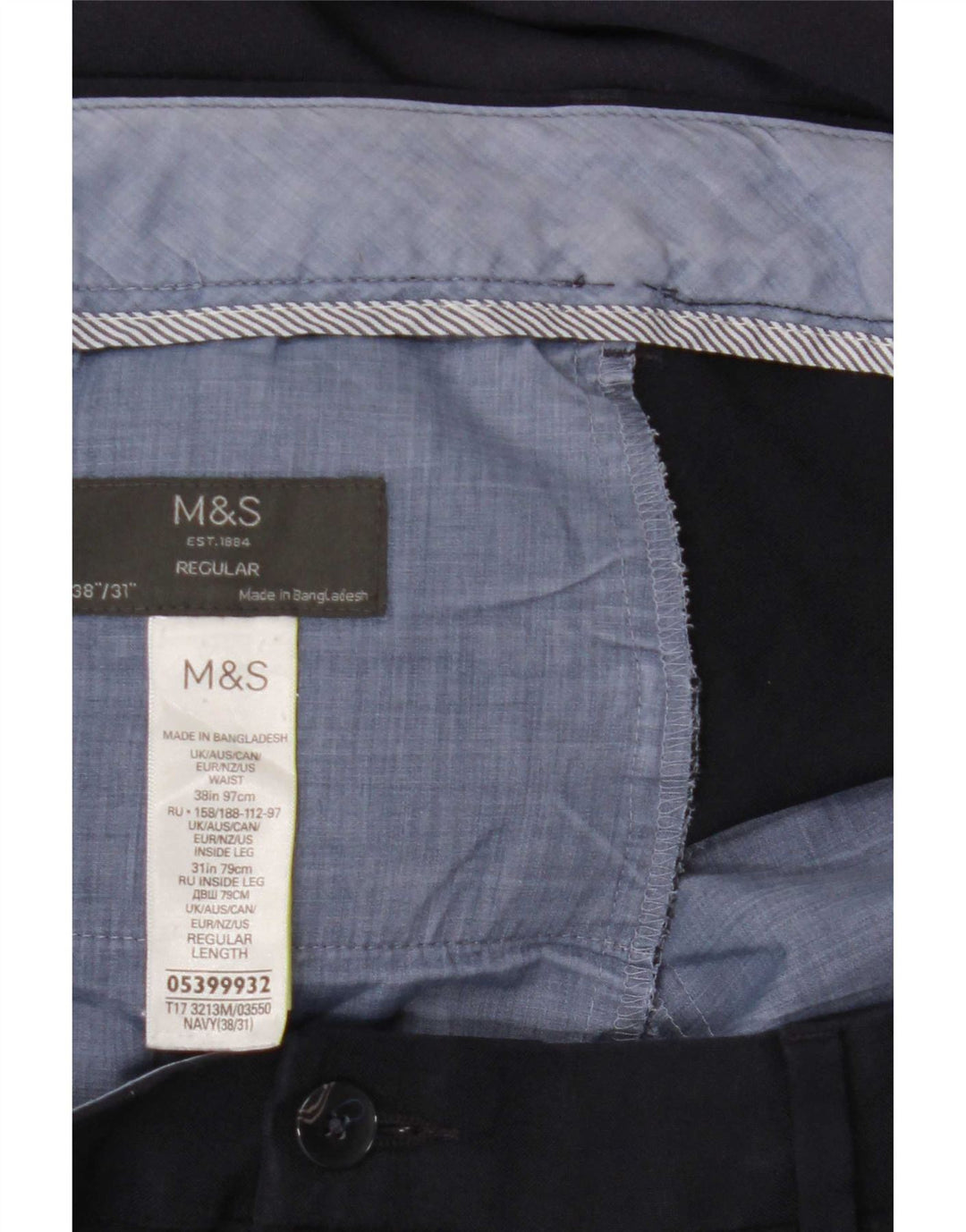 Marks & Spencer Mens Straight Regular Suit Trousers W38 L31 Navy Blue