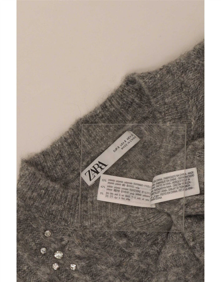 Zara Womens Crop Cardigan Sweater UK 10 Small Grey Polyamide