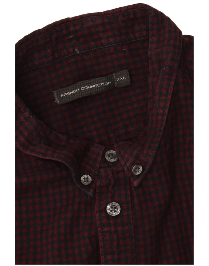 FRENCH CONNECTION Mens Flannel Shirt 2XL Burgundy Check