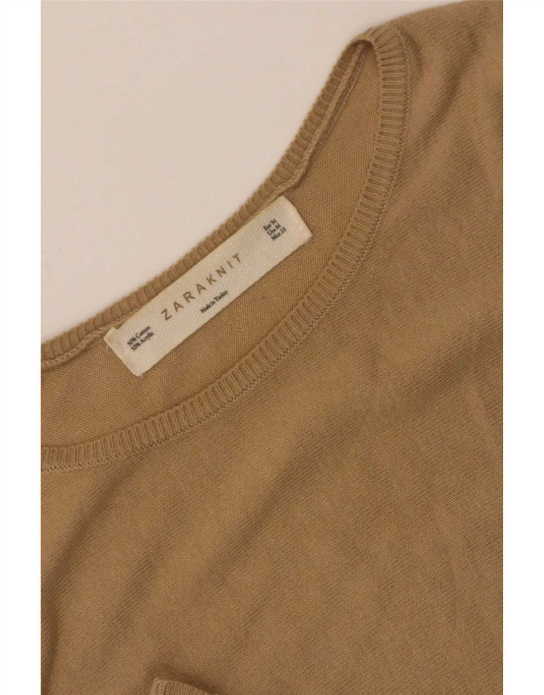 Zara Womens Short Sleeve Crew Neck Jumper Sweater UK 14 Medium Beige