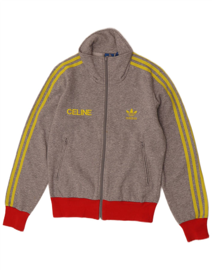 Adidas Womens Graphic Tracksuit Top Jacket UK 10 Small Grey Colourblock