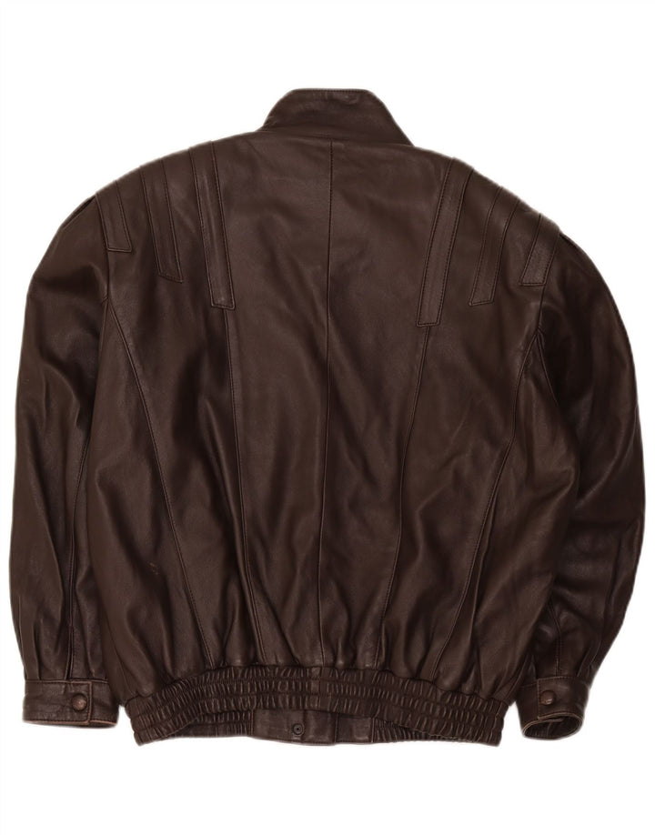 Vintage Womens Loose Fit Leather Bomber Jacket UK 14 Large Brown