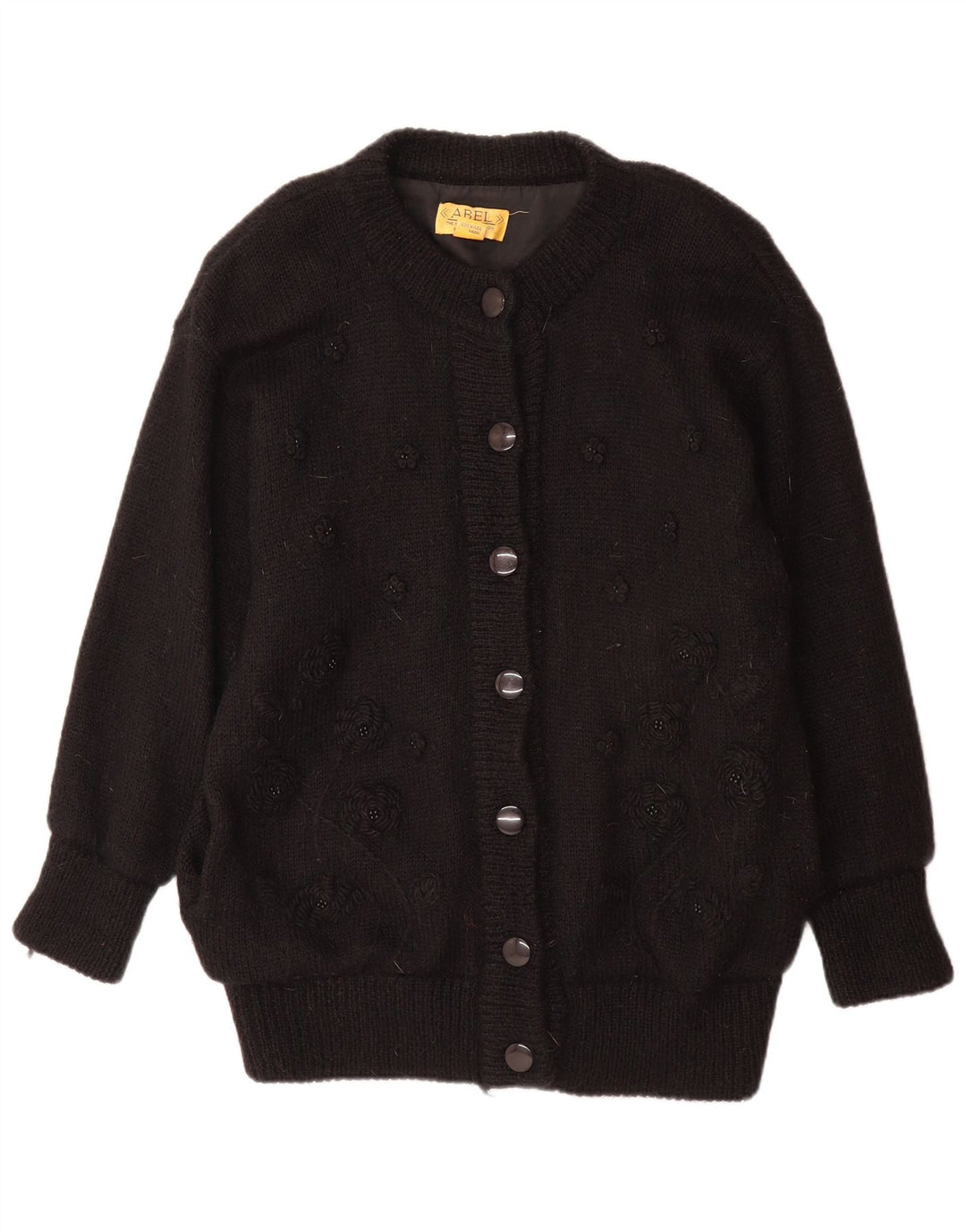ABEL Womens Cardigan Sweater One Size Black Floral Wool