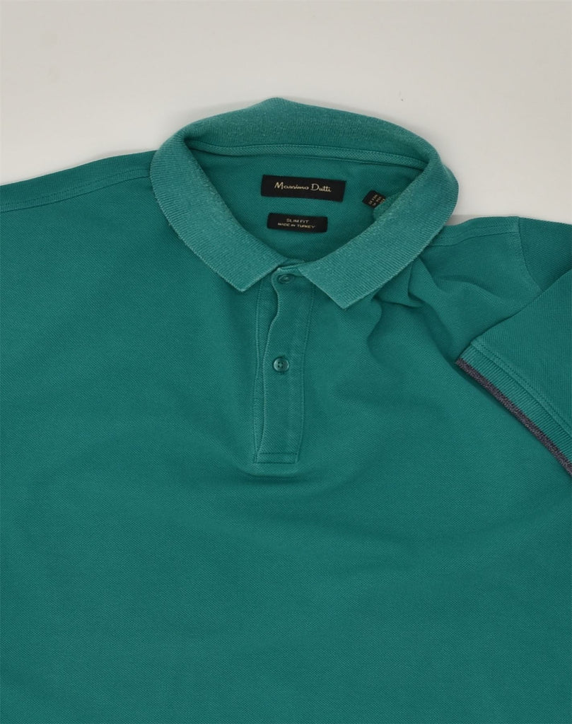 MASSIMO DUTTI Mens Slim Fit Polo Shirt XL Green Cotton | Vintage Massimo Dutti | Thrift | Second-Hand Massimo Dutti | Used Clothing | Messina Hembry 