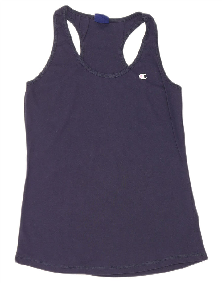 CHAMPION Womens Vest Top UK 14 Large Navy Blue Cotton