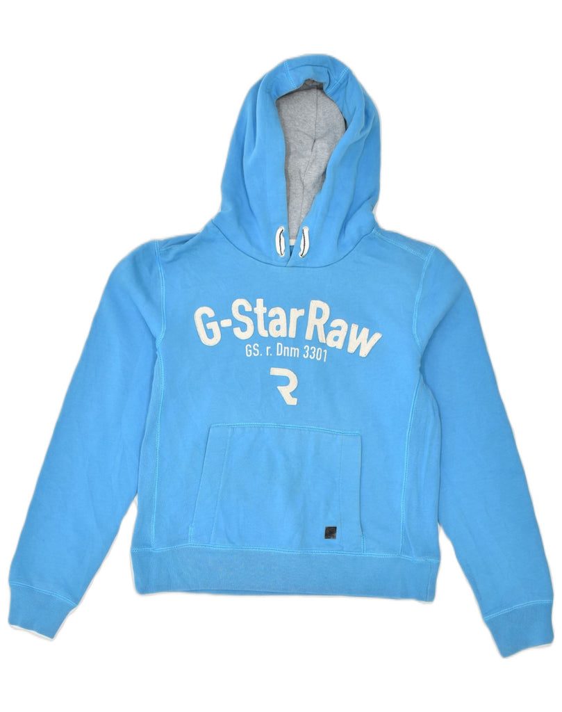 G-STAR RAW Womens Slim Fit Graphic Hoodie Jumper UK 14 Large Blue Cotton | Vintage | Thrift | Second-Hand | Used Clothing | Messina Hembry 