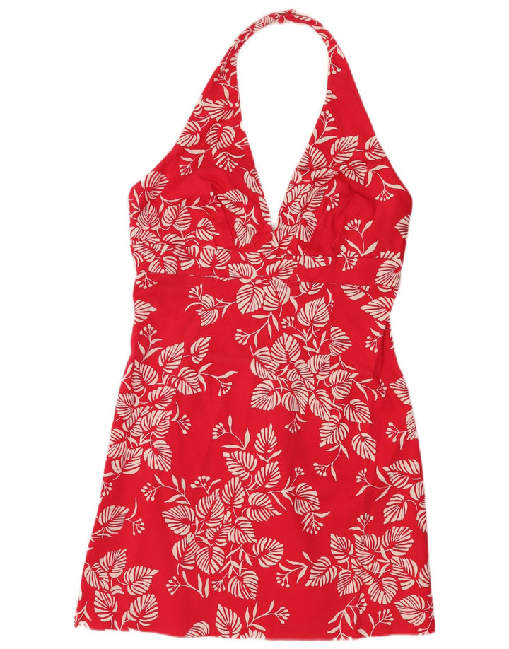 WAREHOUSE Womens Halter Dress UK 16 Large Red Floral Cotton
