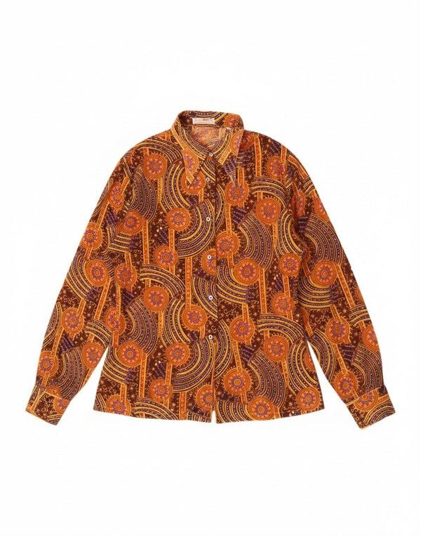 Vintage Womens See Through Shirt IT 44 Medium Brown Geometric Cotton