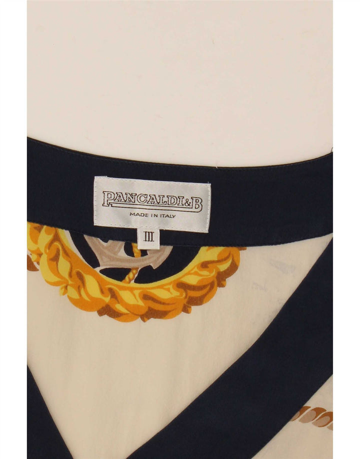 Pancaldi & B Womens Graphic Blouse Top UK 12 Medium Off White