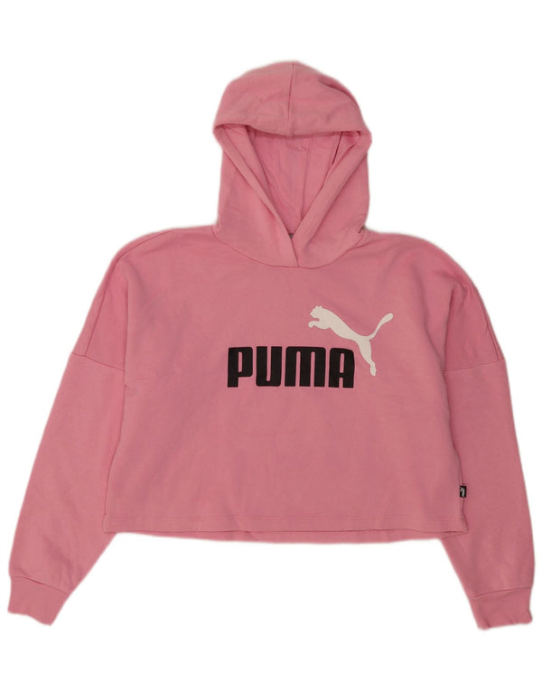 Puma Girls Crop Graphic Hoodie Jumper 13-14 Years Pink Cotton