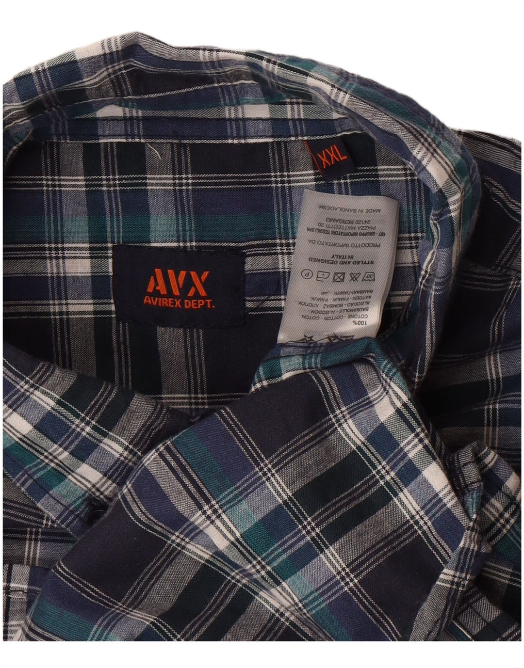 Avirex Mens Short Sleeve Shirt 2XL Navy Blue Check Cotton