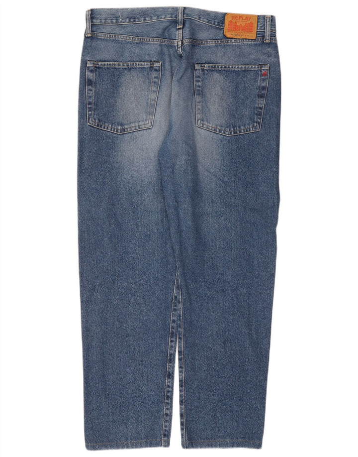 Replay Mens Straight Jeans W38 L30 Blue Cotton