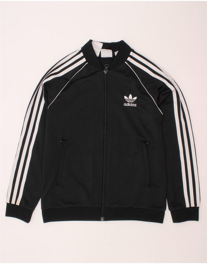 ADIDAS Boys Tracksuit Top Jacket 9-10 Years Black Polyester