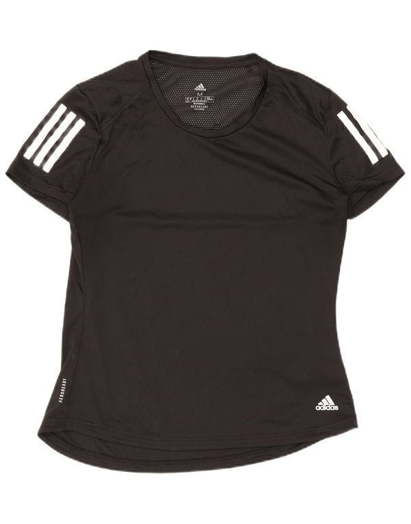 Adidas Womens Aeroready T-Shirt Top UK 12/14 Medium Black Polyester