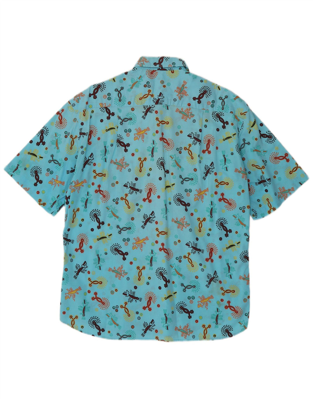 Firenze Mens Abstract Pattern Short Sleeve Shirt Size 39 15 1/2 Medium Blue