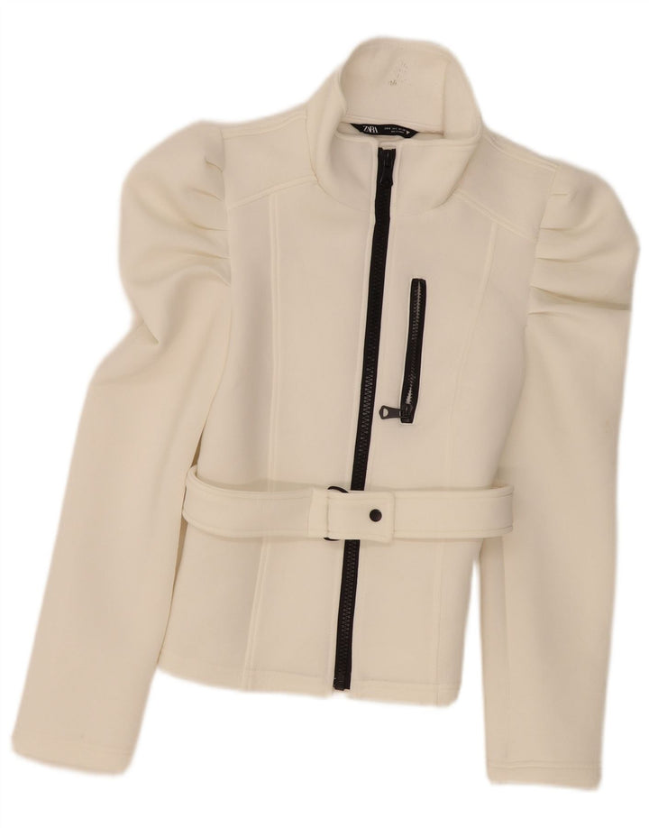 Zara Womens Bomber Jacket UK 10 Small White Polyester