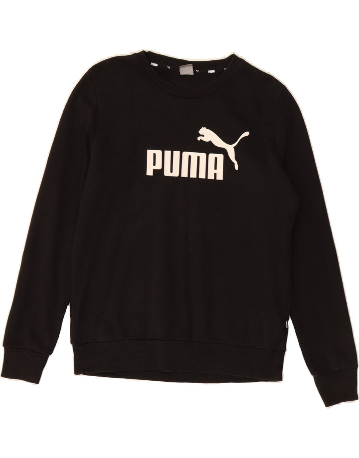 PUMA Womens Graphic Sweatshirt Jumper UK 14 Medium Black Cotton Vintage Puma and Second-Hand Puma from Messina Hembry 
