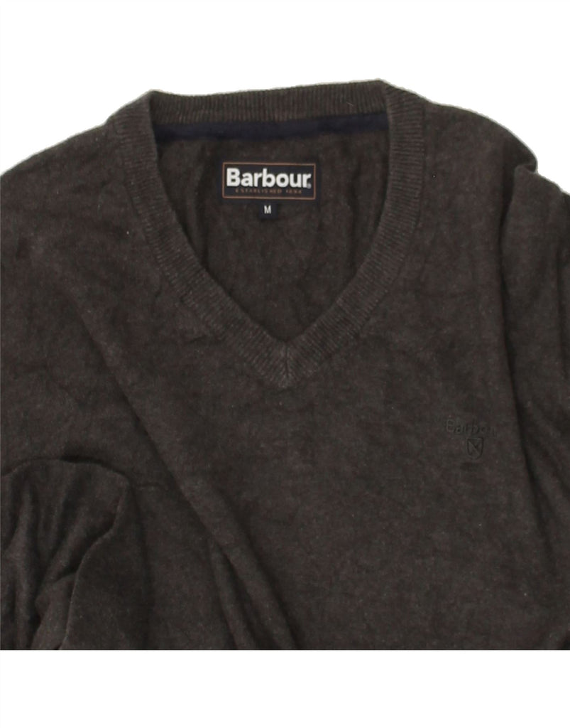 BARBOUR Mens V-Neck Jumper Sweater Medium Grey Cotton | Vintage Barbour | Thrift | Second-Hand Barbour | Used Clothing | Messina Hembry 