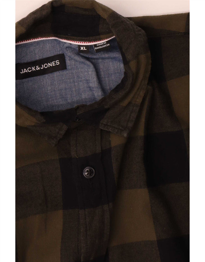 Jack & Jones Mens Flannel Shirt XL Khaki Check Cotton