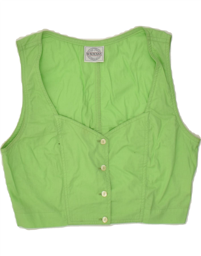 NEW PENNY Womens Crop Sleeveless Shirt Blouse IT 42 Medium Green Cotton | Vintage New Penny | Thrift | Second-Hand New Penny | Used Clothing | Messina Hembry 