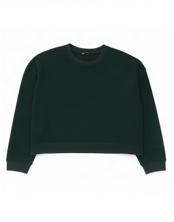 Zara Womens Crop Sweatshirt Jumper UK 16 Large Green Cotton