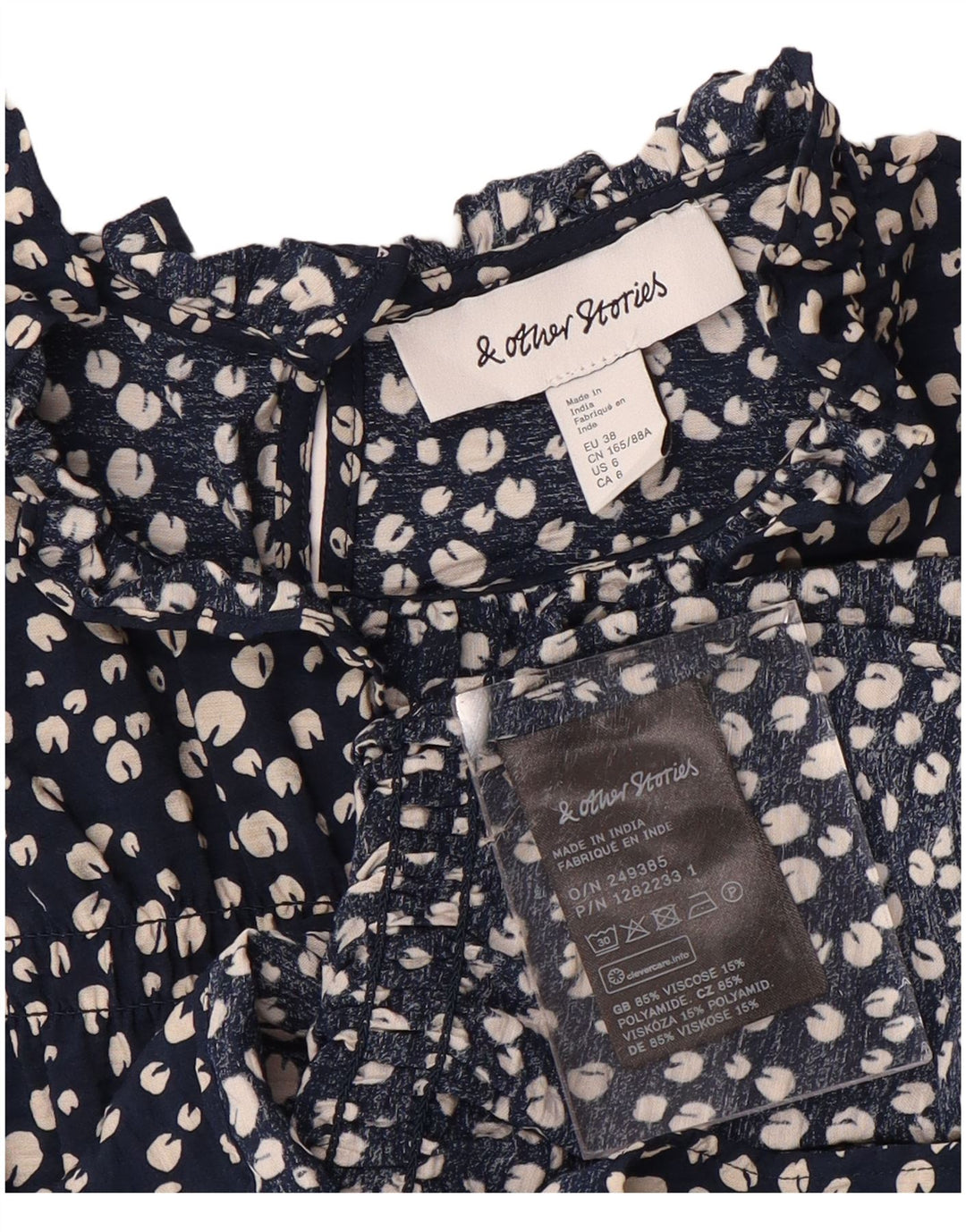 & OTHER STORIES Womens Blouse Top EU 38 Medium Navy Blue Floral Viscose