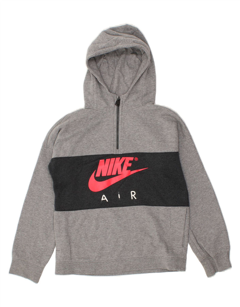 NIKE Boys Graphic Zip Neck Hoodie Jumper 12-13 Years Medium Grey Vintage Nike and Second-Hand Nike from Messina Hembry 