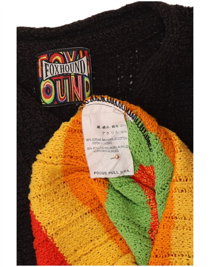 FOXHOUND Mens V-Neck Jumper Sweater Large Black Striped Cotton