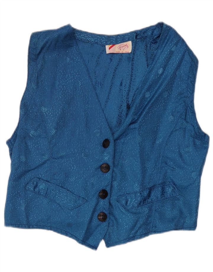 Vintage Womens Waistcoat UK 12 Medium Blue Geometric Classic