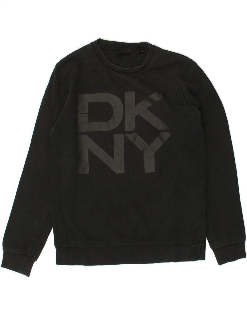 DKNY Womens Graphic Sweatshirt Jumper UK 14 Medium Black Cotton | Vintage Dkny | Thrift | Second-Hand Dkny | Used Clothing | Messina Hembry 
